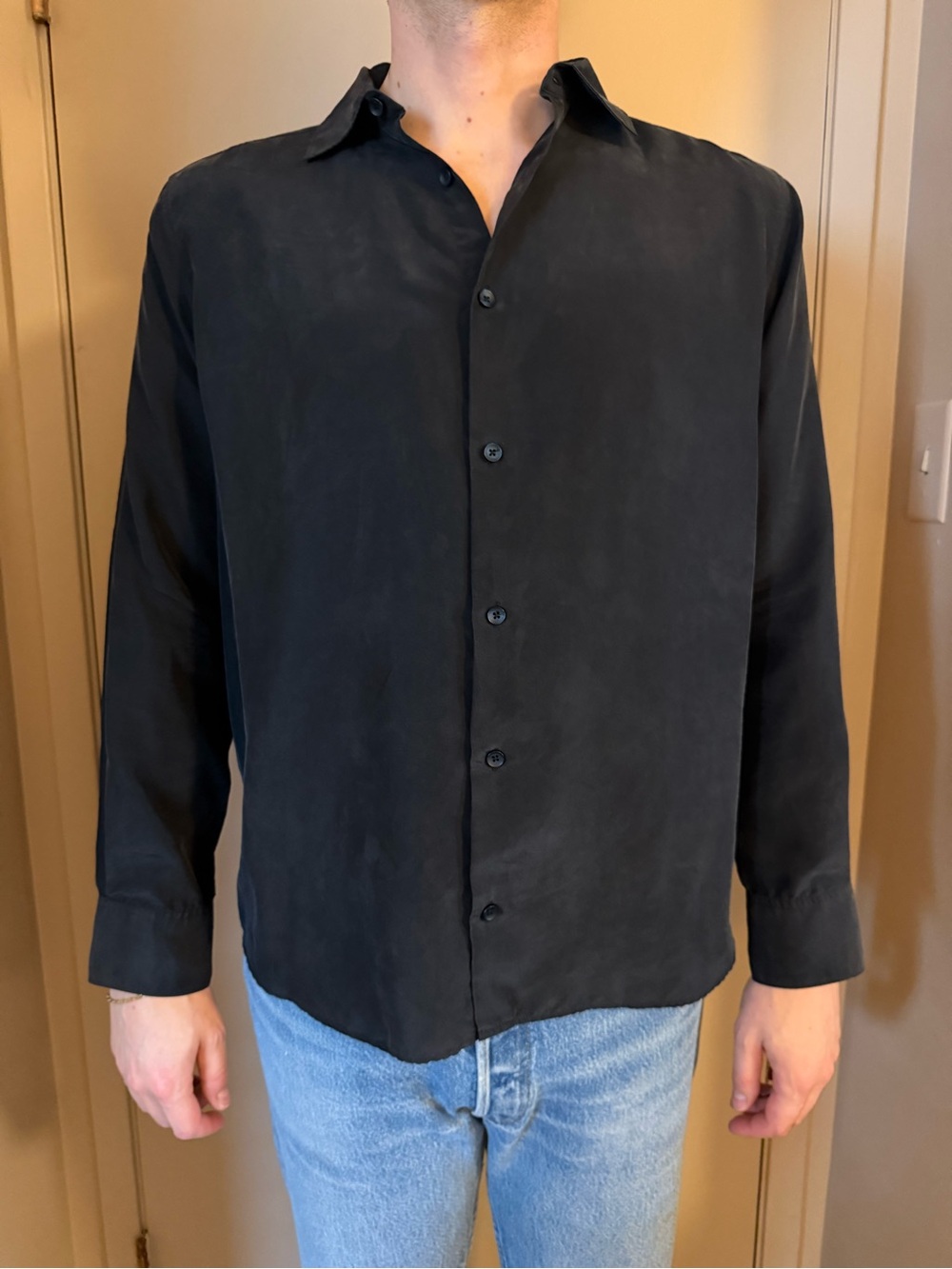 Zara Men's Black Button-Front Lightweight Shirt